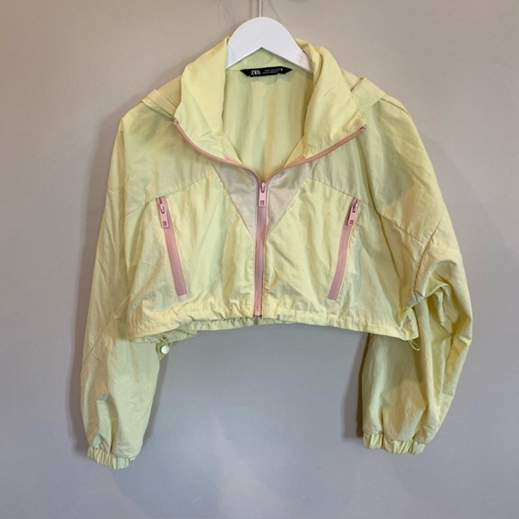 ZARA Women's Combo Cropped Windbreaker Womens Medium Yellow - Picture 1 of 6